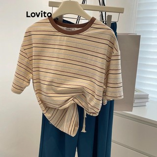 Lovito Áo thun sọc tương phản thường ngày cho nữ LNE43267