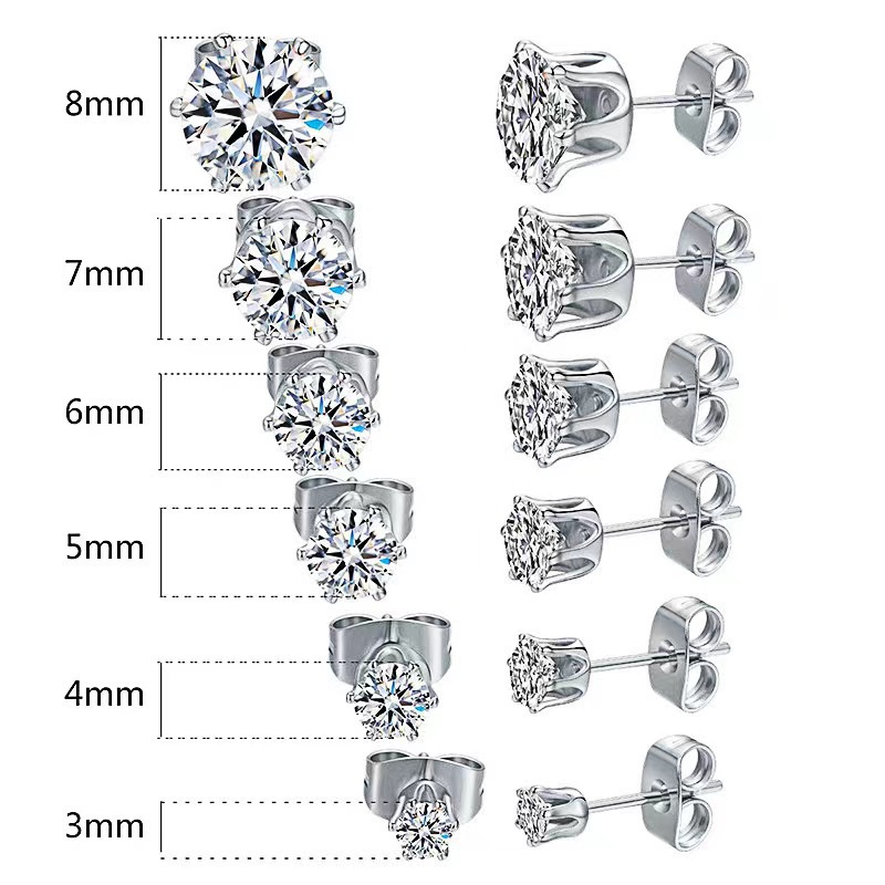 1 Đôi Bông Tai Thép Titan Đính Pha Lê Tròn Trong Suốt Dành Cho Nam Nữ