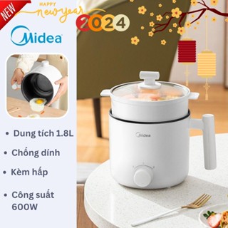 MIDEA - Nồi lẩu điện mini đa chức năng XZE1613, kèm khay hấp, chất liệu chống dính, dung tích 1.7L, tốc độ sôi cực nhanh