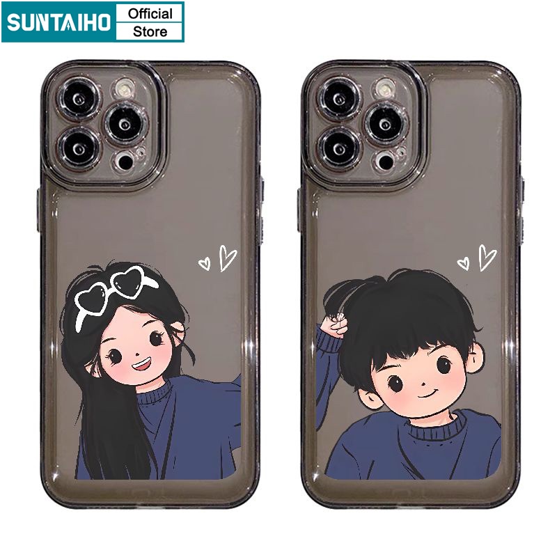 Suntaiho ốp lưng iphone Cặp Đôi Ốp Điện Thoại TPU Mềm Chống Sốc In Hình nam nữ Cho Iphone 15 14 12 13 11 Pro Max IP 7 8 Plus Iphon X Xs XR Xs Max