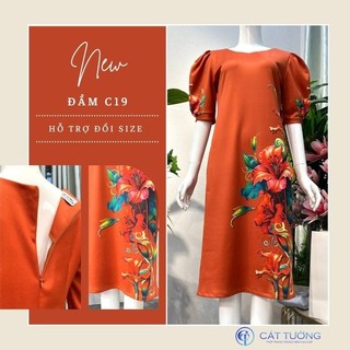 Đầm kiểu tay phồng trung niên sang trọng quà tặng bà, tặng mẹ C19- Thời trang Cát Tường