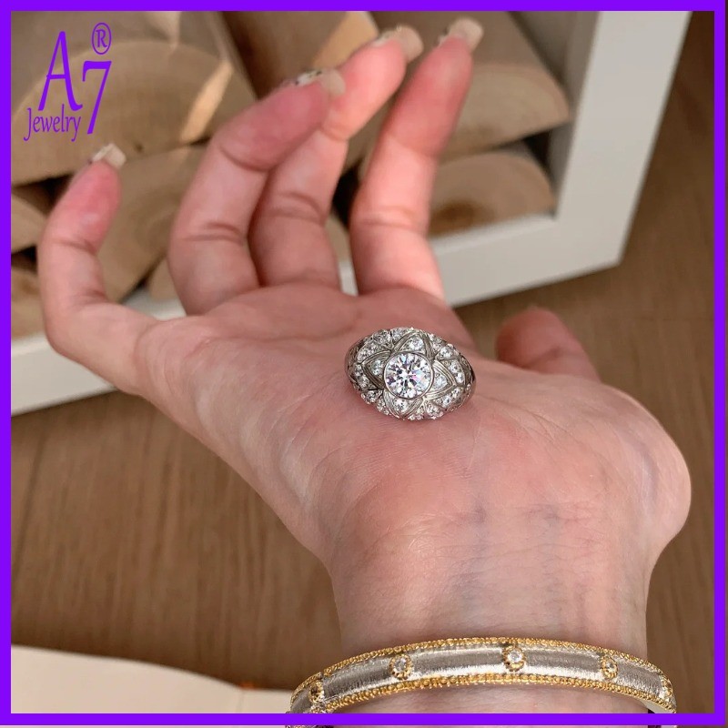 A7-925 Bạc Vintage Starlight Full Diamond Open Ring M4352