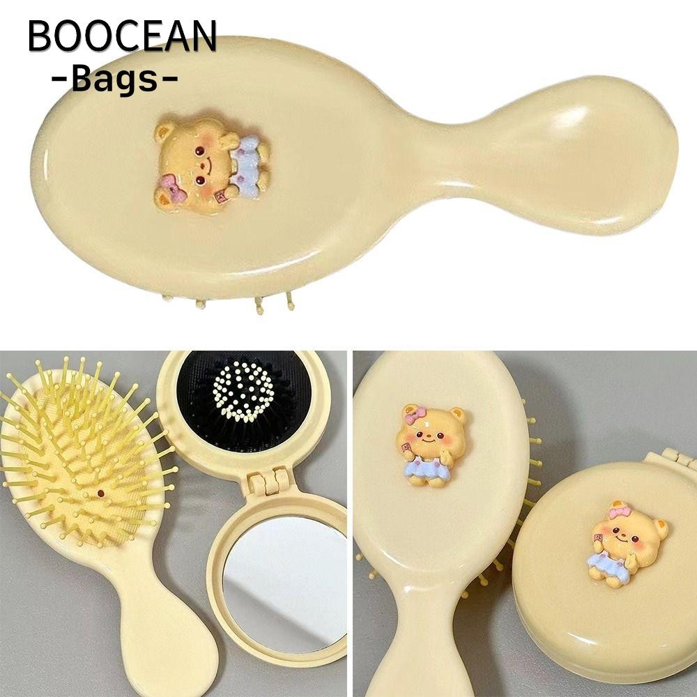 Lược gấu bơ BOOCEAN, Bàn chải tóc di động cho bé gái bằng nhựa, Quà tặng hoạt hình Gương gấu bơ