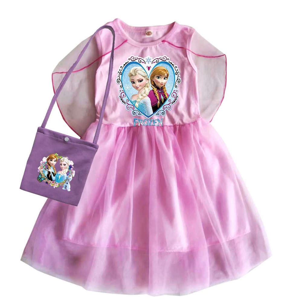 Bộ Đầm Không Tay + Áo Choàng Vải Tuyn + Túi 2 Món In Hoạt Hình frozen Dành Cho Bé Gái 2-12 Tuổi