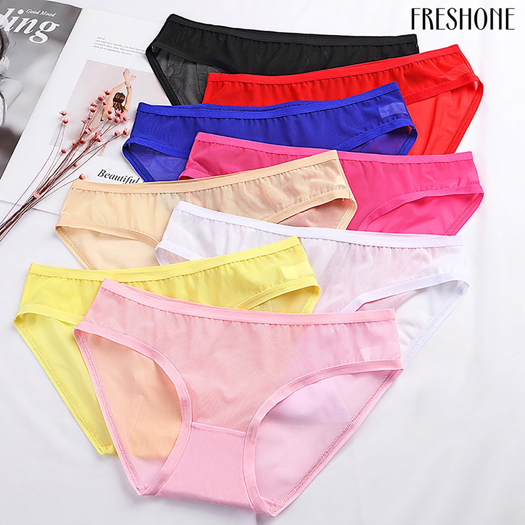 Quần Lót Lưới Siêu Mỏng Xuyên Thấu Màu Trơn Thoáng Khí Lưng Thấp Mặc Hàng Ngày Cho Nữ