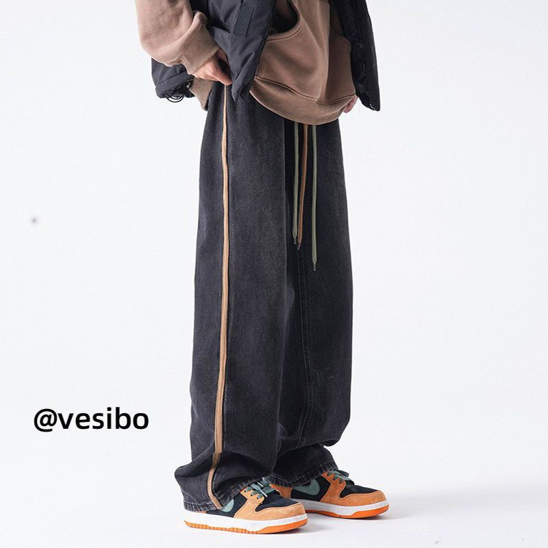 Quần bò nam，quần baggy nam，quần bigsize，quần dài nam，quần ống suông，quần jeans，quần tây nam，thời trang nam。đồ bộ nam，Quần jean ống suông Dáng Rộng Phong Cách retro Mỹ Thời Trang Mùa Xuân Cho Nam,đen，xanh lam