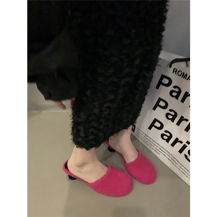 Dép Cao Gót Mũi Tròn Chất Liệu Da Lộn Thời Trang Dành Cho Nữ Có size 35-39