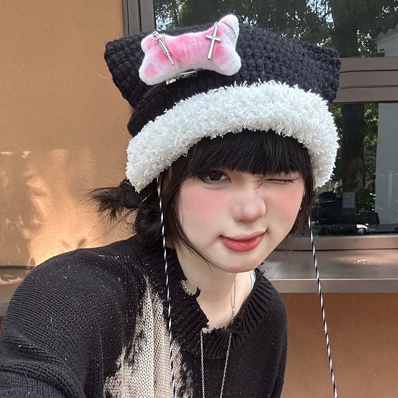 Dễ Thương Mũ Len Dệt Kim Tai Mèo Xinh Xắn Cho Nữ