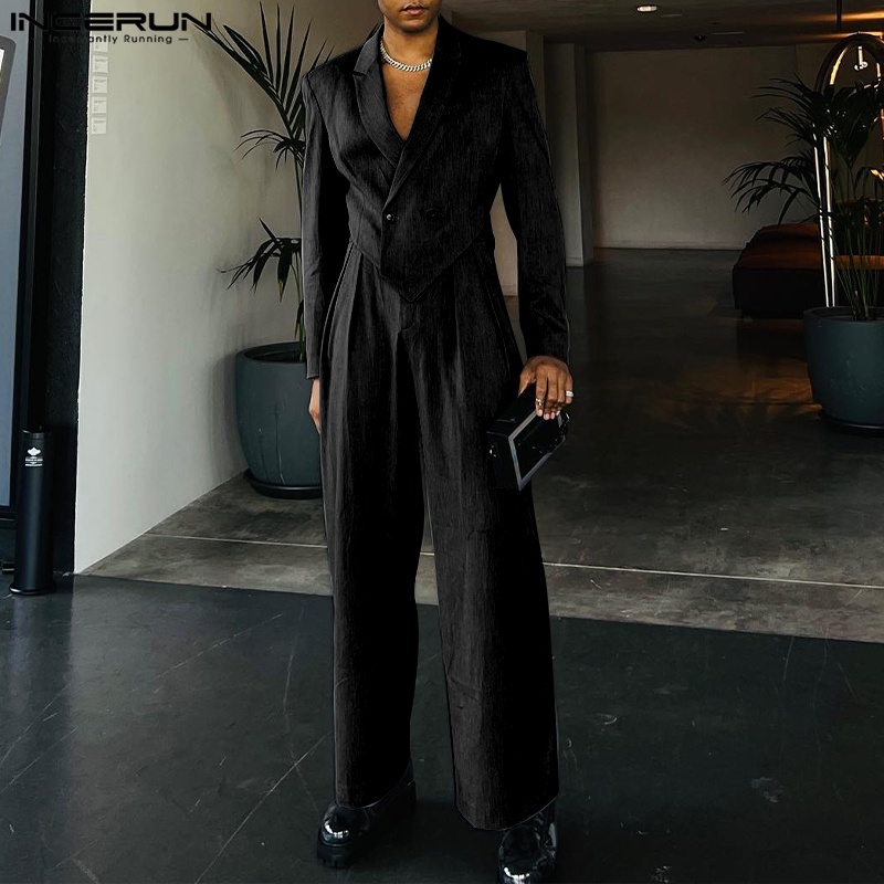 INCERUN Bộ Áo Khoác blazer Dài Tay + Quần Lưng Cao Thời Trang vintage Dành Cho Nam
