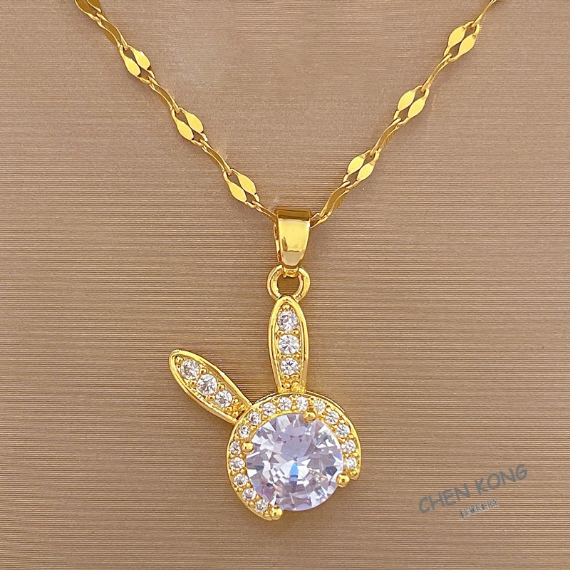 Vòng cổ Bằng Thép Titan Mạ Vàng 18k Mặt Hình Thỏ Dễ Phối Đồ Cho Bạn Gái
