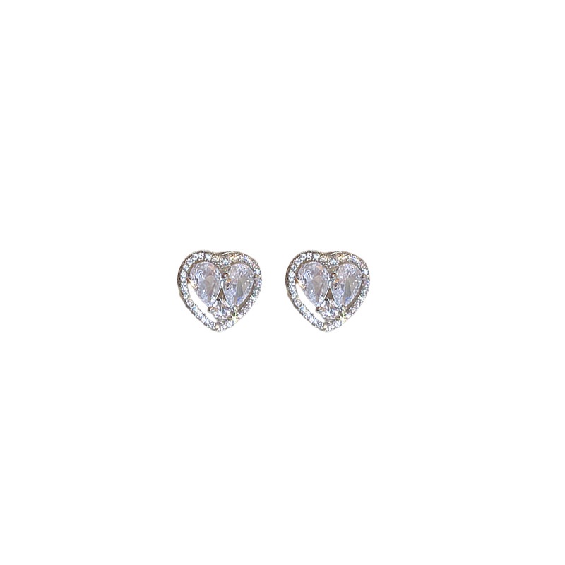 Bông Tai Kim Bạc Đính Đá zircon Hình Trái Tim Đơn Giản Thời Trang Cao Cấp Dễ Phối Đồ Cho Nữ