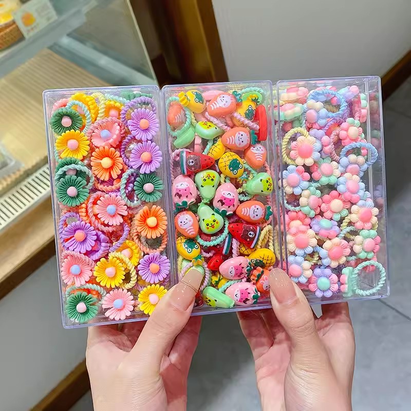 Set 80 Dây Buộc Tóc Cao Su Co Giãn Hình Hoa Hoạt Hình Dễ Thương Cho Bé Gái