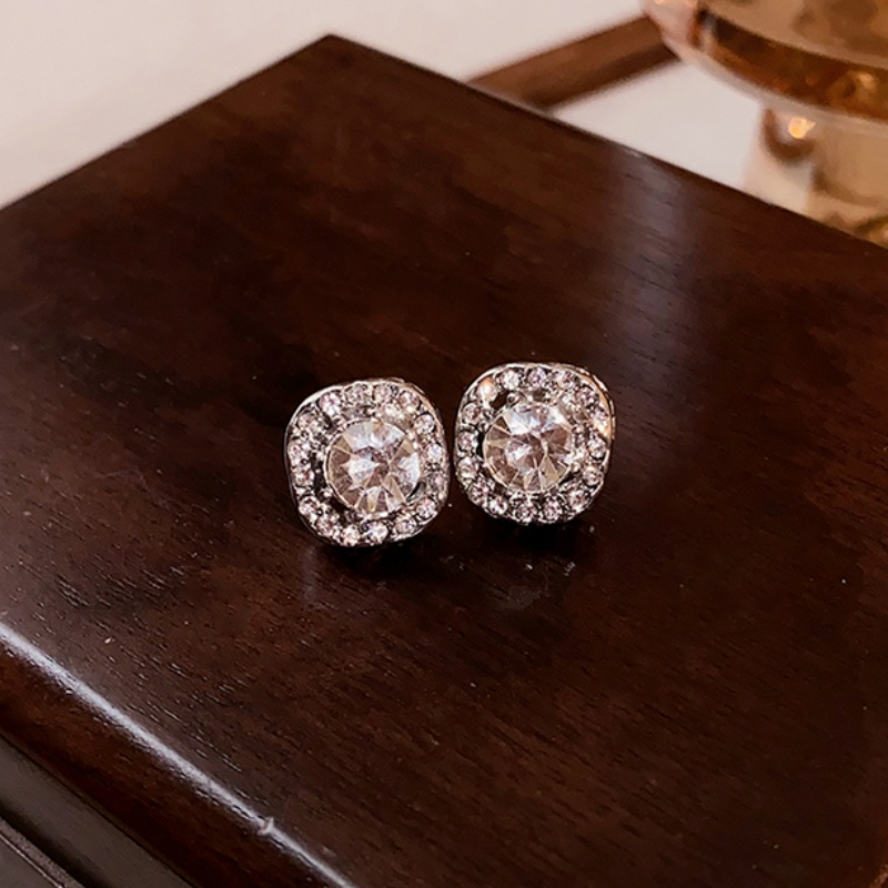 Bông Tai Bạc Hình Vuông Đính Đá zircon Đơn Giản Thời Trang Cho Nữ
