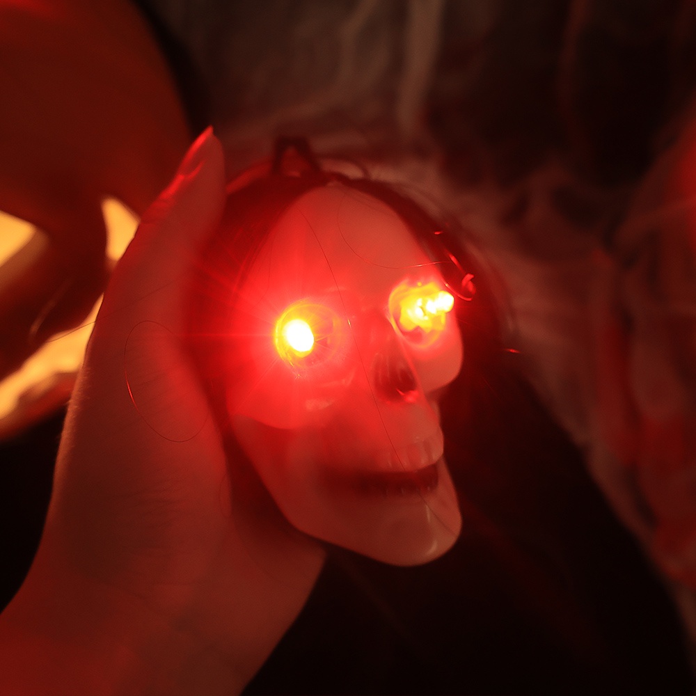 Bộ Tóc Giả Đầu Lâu / Đèn led Dài Hóa Trang halloween Với Đèn Chùm Đầu Lâu Ma / Đèn Mắt Đỏ Rực Rỡ Trang Trí Nhà Kinh Dị