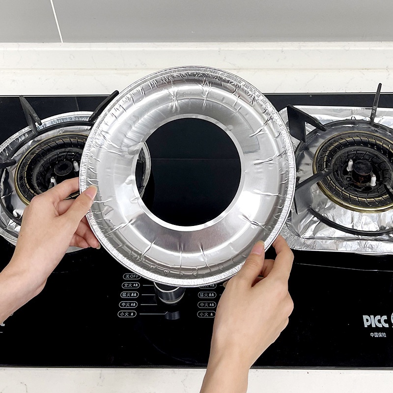 Set 10 miếng giấy bạc lót bếp gas dạng Vuông/Tròn chống văng dầu mỡ tiện dụng