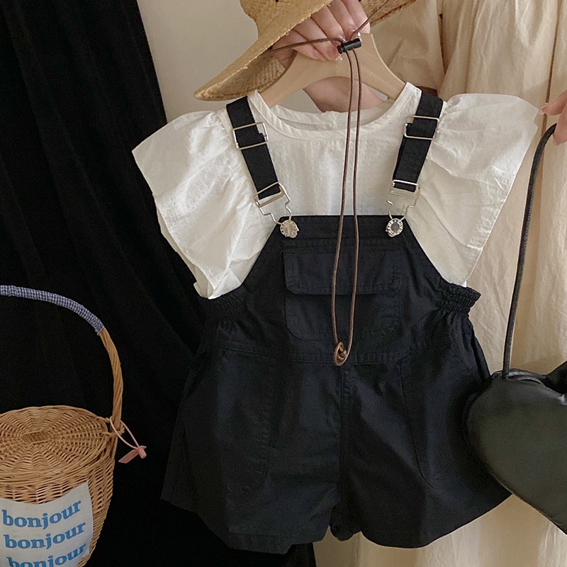 Set Áo Thun Tay Ngắn + Quần Yếm Dễ Thương Cho Bé Gái