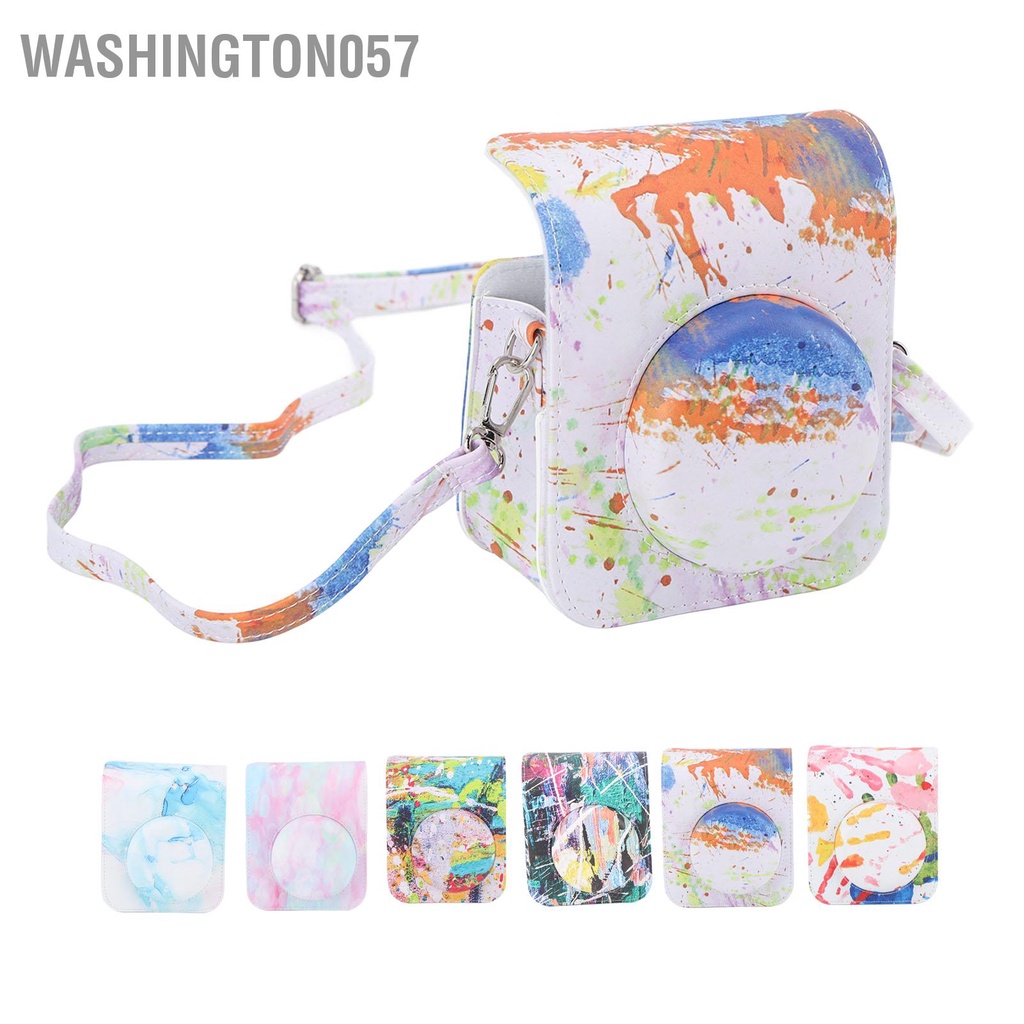 Có thể bán buôn Túi đựng bảo vệ bằng da PU in màu có dây đeo vai thể điều chỉnh phù hợp cho Fujifilm Instax Mini 12 Washington057 Hàng giao ngay