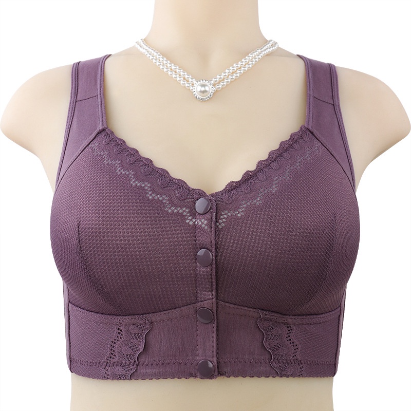 Áo Ngực cotton Mềm Mỏng Cài Khóa Trước Phối Ren Có Gọng Thép Kích Thước 36-58 Thời Trang Cho Nữ