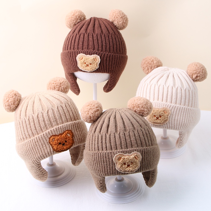 Mũ beanie Dệt Kim Giữ Ấm Tai Gấu Hoạt Hình Thời Trang Mùa Đông Hàn Quốc Cho Bé Trai Và Gái gorros