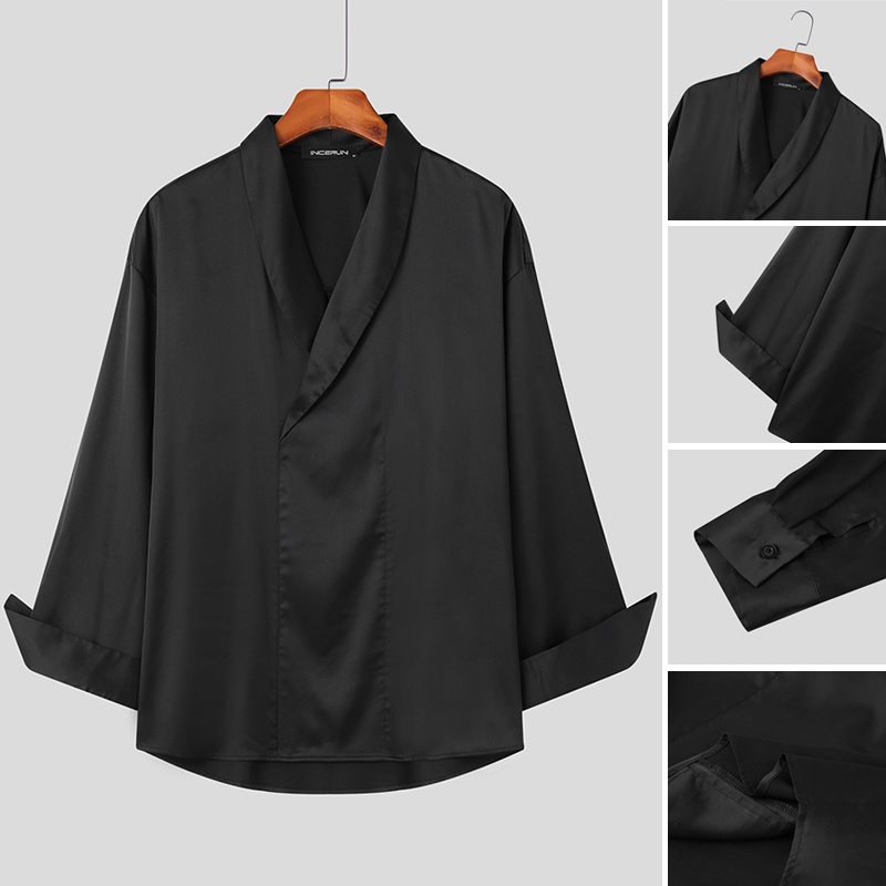 INCERUN Áo Sơ Mi Tay Dài Màu Trơn In Họa Tiết Trái Cây Thời Trang Cho Nam