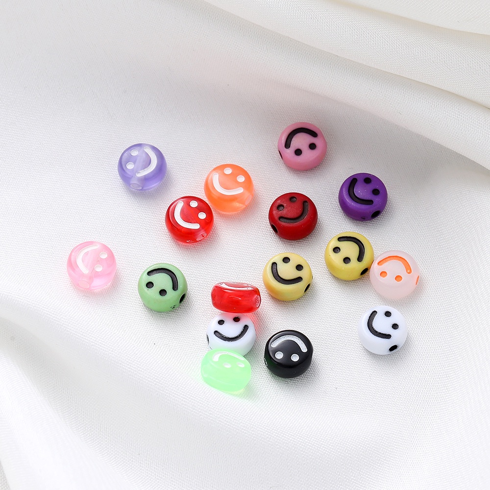 St.kunkka Set 100 / 50 Hạt Xâu Chuỗi 7mm Hình Mặt Cười Nhiều Màu Sắc Bằng acrylic Dùng Làm Trang Sức diy