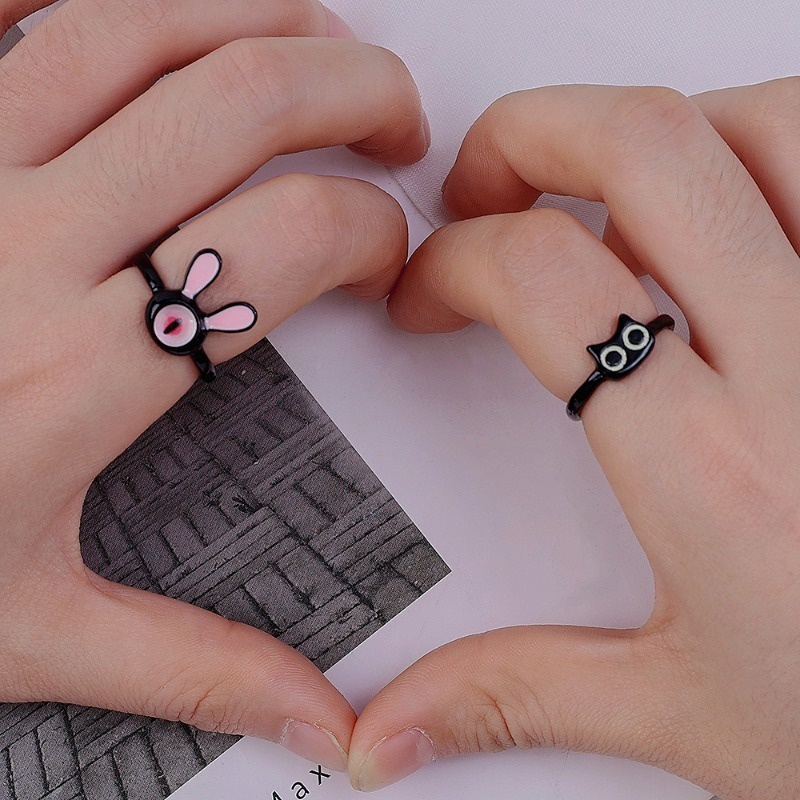 Nhẫn Hở Hình Mèo Đen / Thỏ Hoạt Hình Bằng Nhựa resin Dễ Thương Có Thể Điều Chỉnh Cho Cặp Đôi