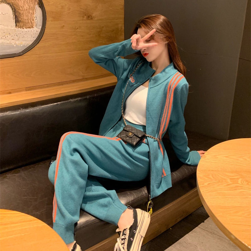 Thời Trang set Áo cardigan Dài Tay Form Rộng Và Quần Dài Phong Cách Thể Thao Dành Cho Nữ