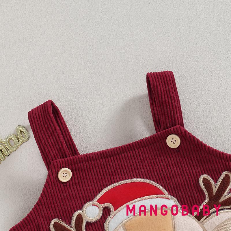 Bộ Áo Liền Quần Bằng Vải Nhung Kẻ Không Tay Thêu Hình Tuần Lộc Giáng Sinh Dành Cho Bé