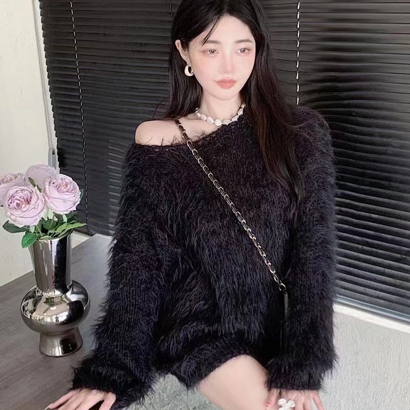 Áo Len Màu Tím Dáng Rộng Phong Cách Hàn Quốc Thời Trang Thu Đông Mới áo sweater áo len dài tay form rộng