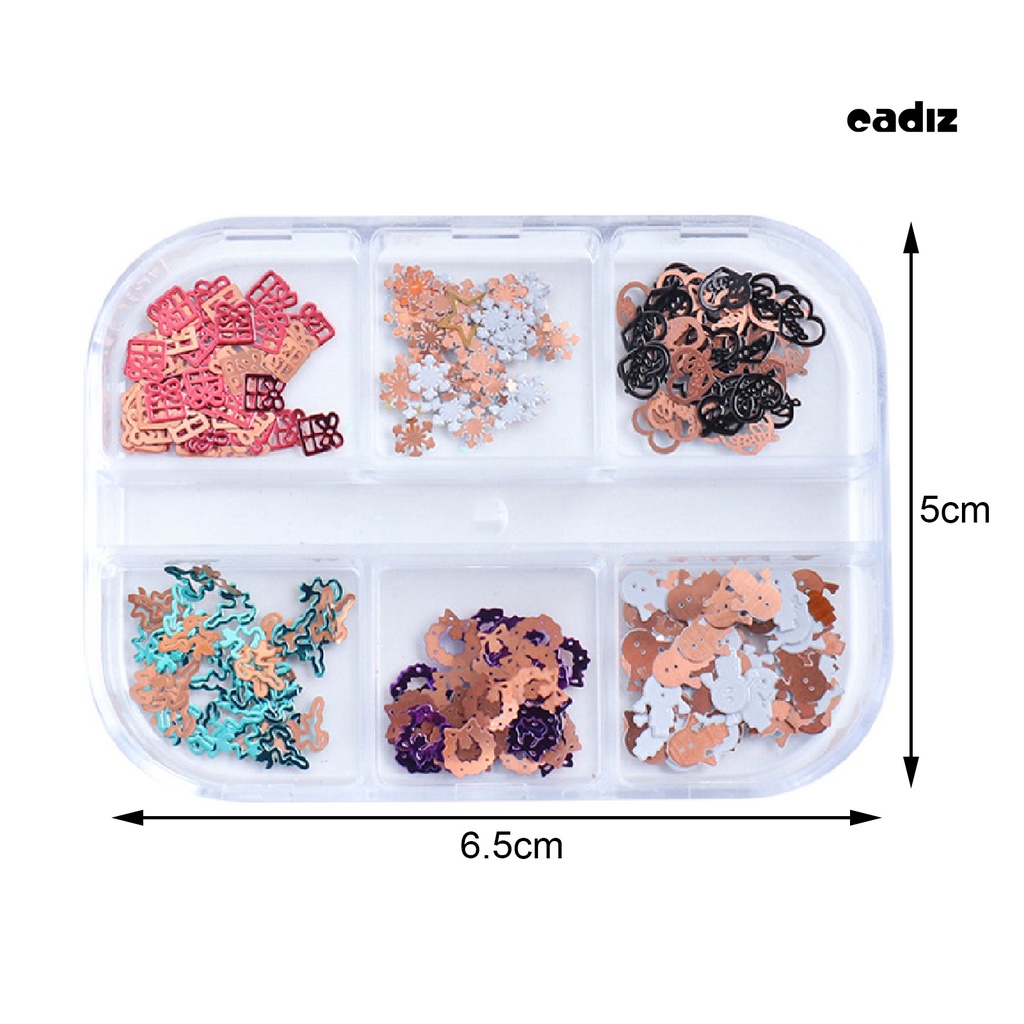 1 Hộp 6 Ngăn Đựng Phụ Kiện Trang Trí Móng Tay diy Phong Cách Giáng Sinh