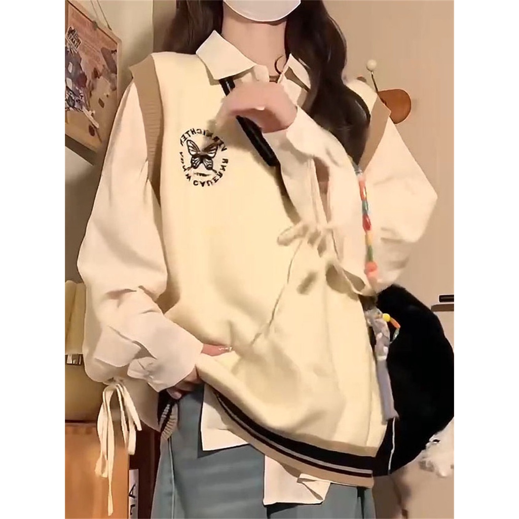 Áo Dệt Kim Sát Nách Thêu Hình Bướm Dễ Thương Cho Nữ Sinh