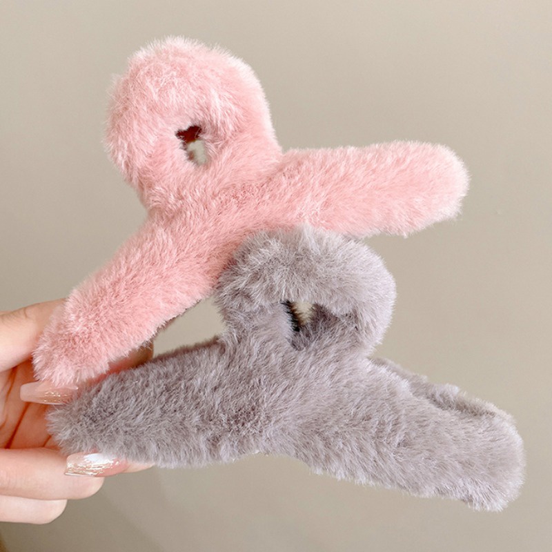 Kẹp Tóc Hình Cá Mập Phủ Lông Siêu Lớn Thời Trang Thu Đông