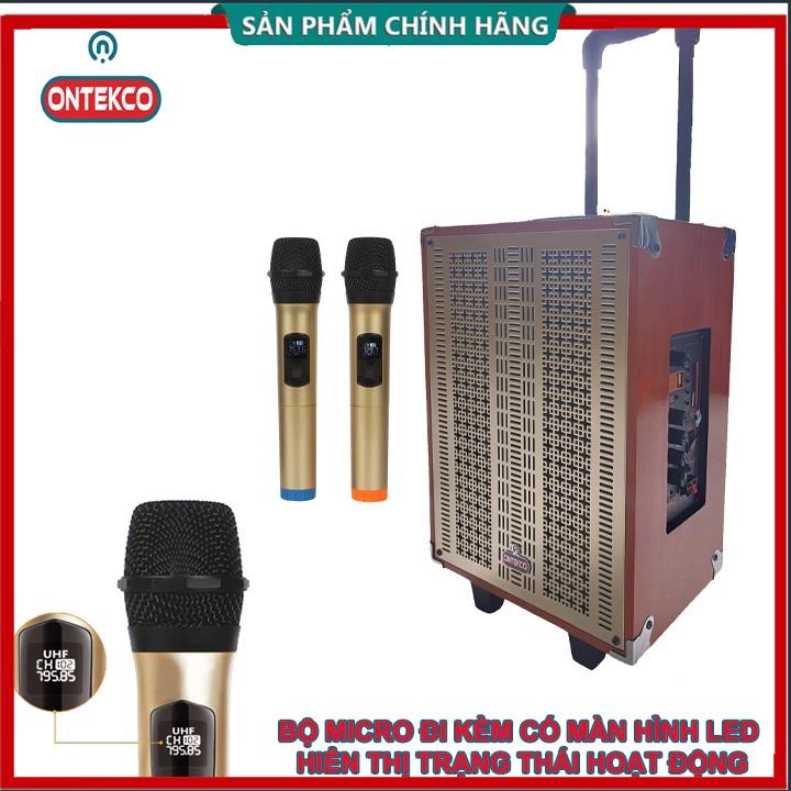 Loa kéo Ontekco 8002 kết nối blutooth di động Kèm 2 mic hát karaoke không dây cao cấp - Bảo hành chính hãng 12 tháng