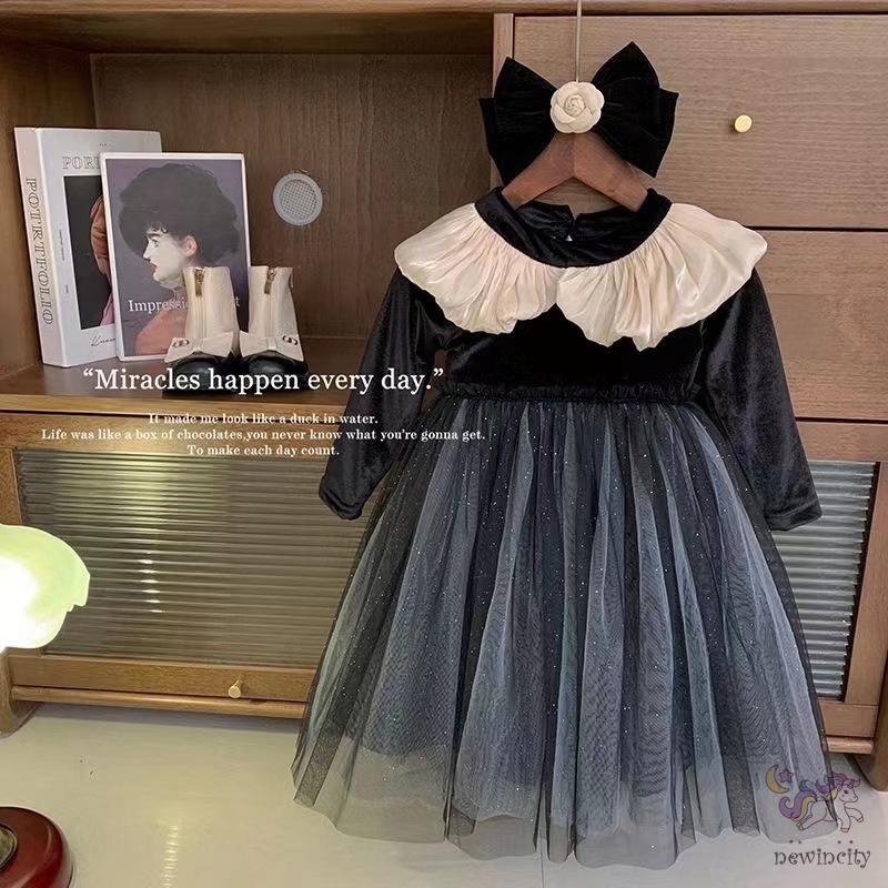 Đầm Công Chúa Tay Dài Phong Cách hepburn Hàn Quốc Cho Bé Gái