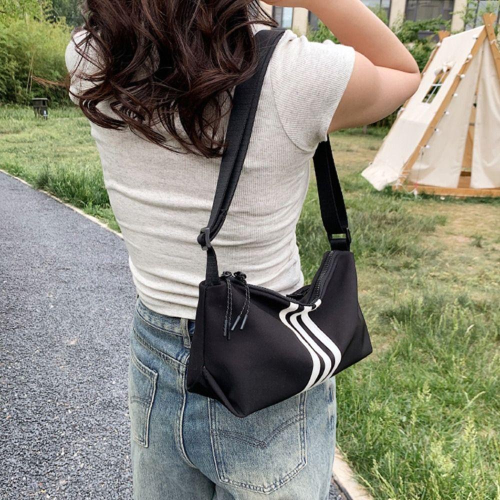 Túi đeo chéo thể thao y2k hình vuông kẻ sọc màu trơn có khóa kéo phong cách Hàn Quốc cho nữ