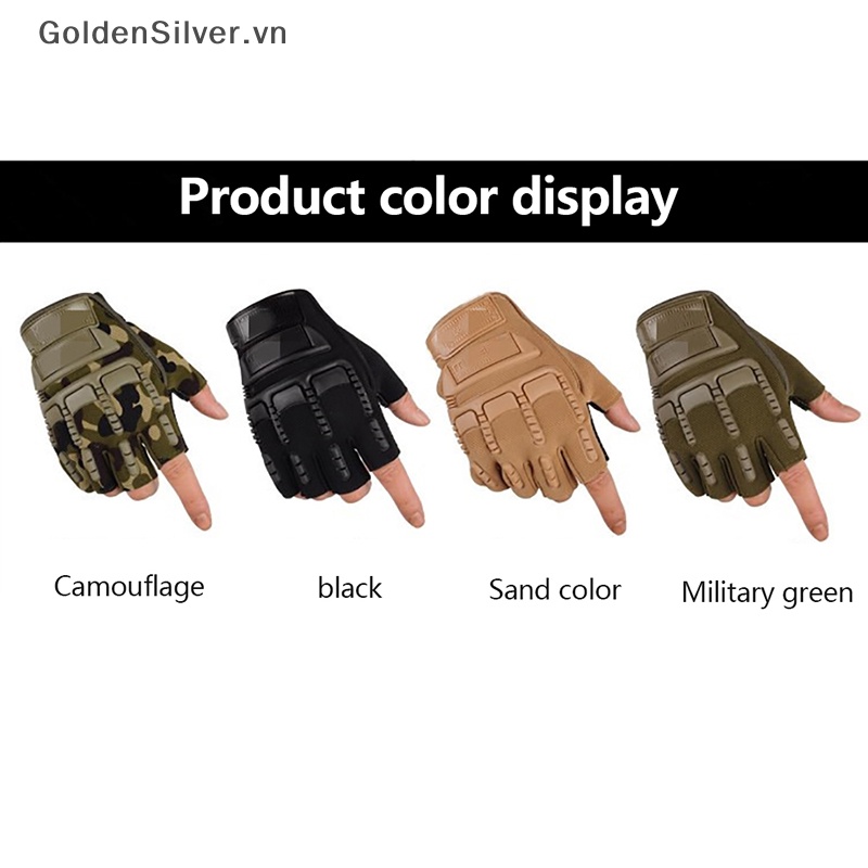 Găng Tay Thể Thao Nửa Ngón Màu Bạc Vàng Phong Cách Quân Đội Cho Nam Và Nữ vn