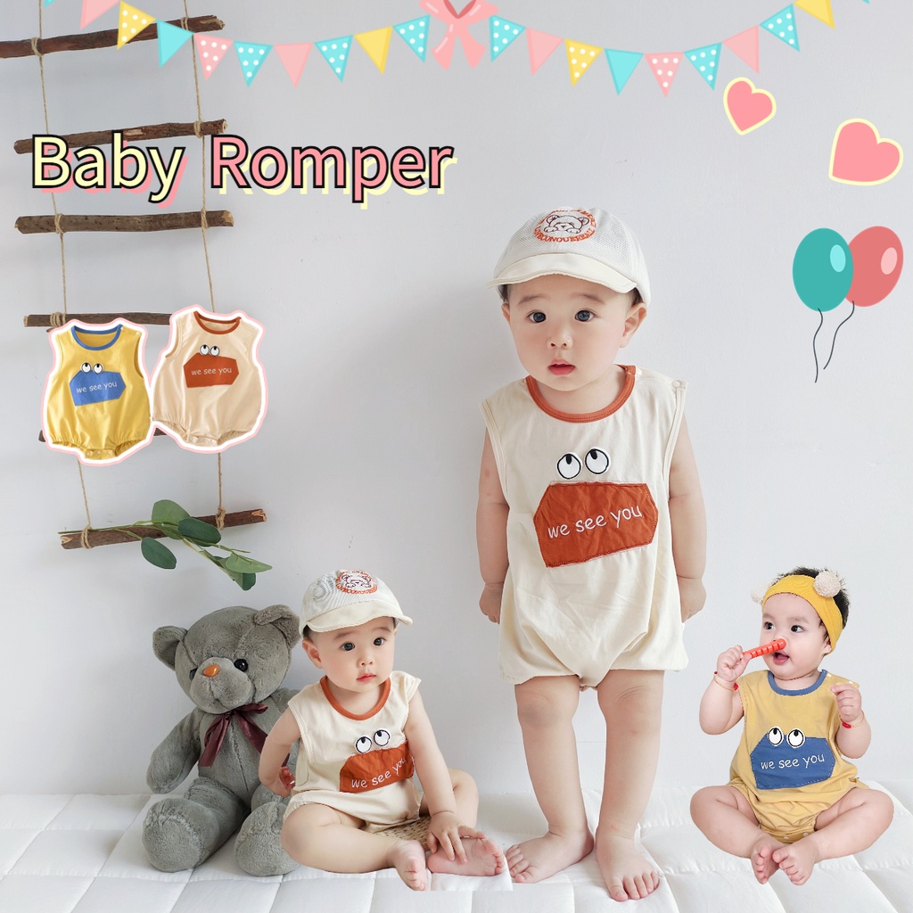 Bộ Áo Liền Quần Sát Nách Vải cotton Mỏng Thời Trang Mùa Hè Dễ Thương Cho Bé