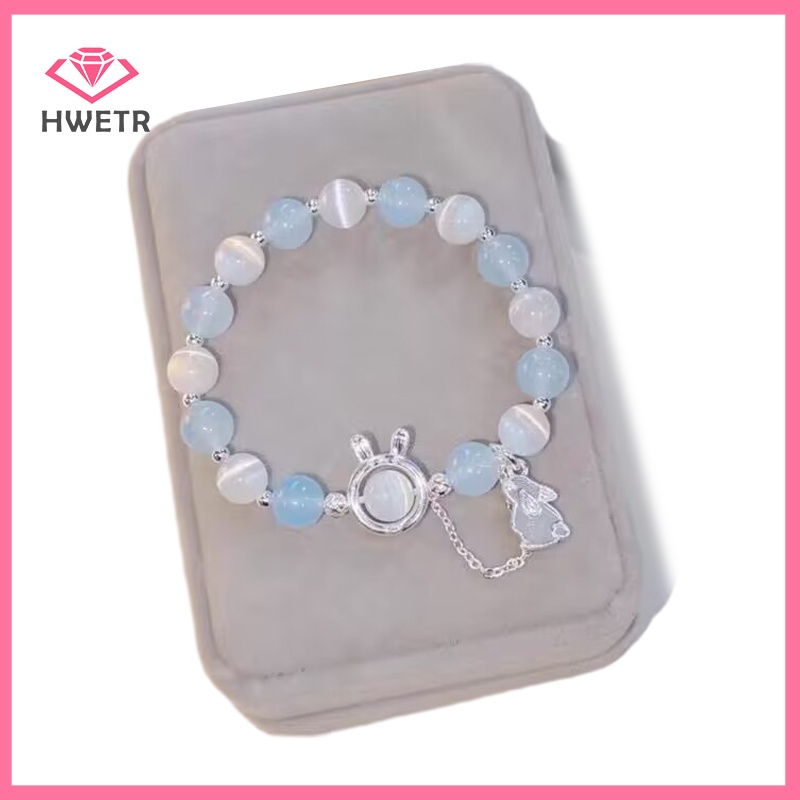 Hwetr Vòng Tay Chuỗi Hạt Đá Mặt Trăng Xanh Lam Thời Trang Cho Cặp Đôi Mới