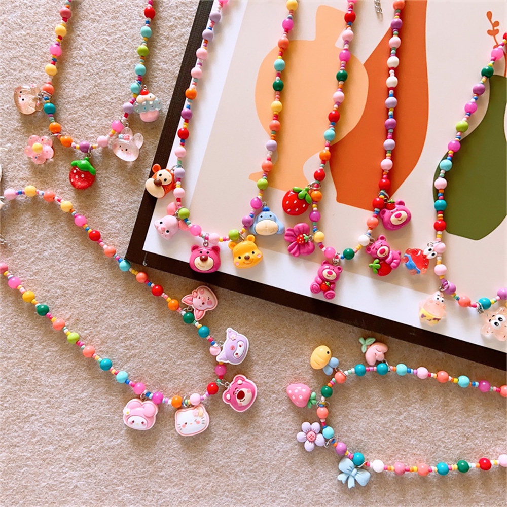 Sanrio Kuromi Dâu Gấu Vòng Cổ Trẻ Em Dễ Thương Nhựa Nhiều Màu Sắc Hoạt Hình Vòng Cổ Bé Gái Vòng Cổ Tặng-top3C01