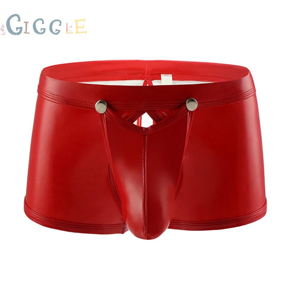Men's Sexy Trunks Boxer Briefs Shorts Faux Leather Wet Look Underwear M L XL 2XL
