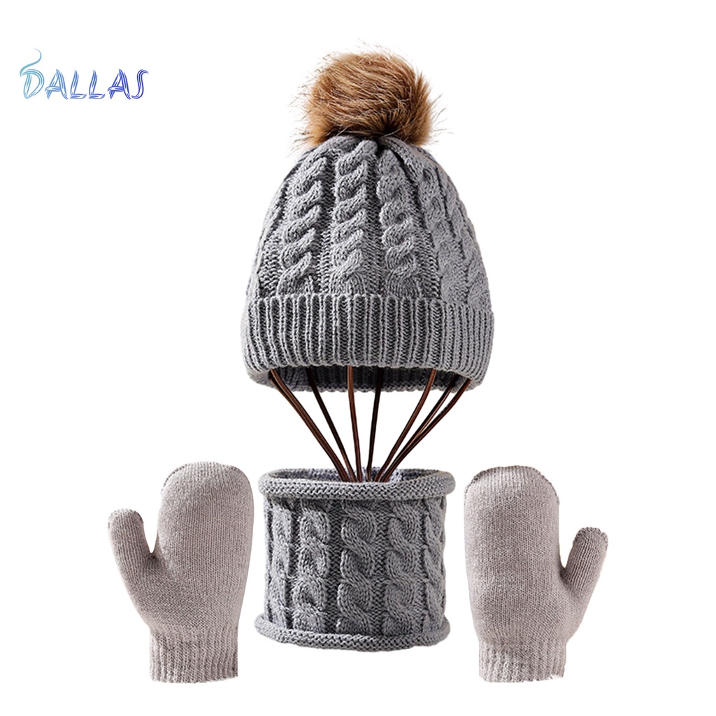 Set 3 Món Mũ Len + Găng Tay + Khăn Choàng Cổ + Găng Tay Mềm Mại Dày Dặn Giữ Ấm Mùa Đông Cho Bé