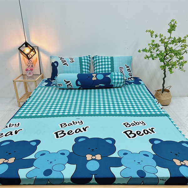 Bộ ga gối thun lạnh mẫu Gấu Bear mới  đủ kích cỡ may theo yêu cầu -  mền ga gối thun/ chăn ga gối Minh Anh