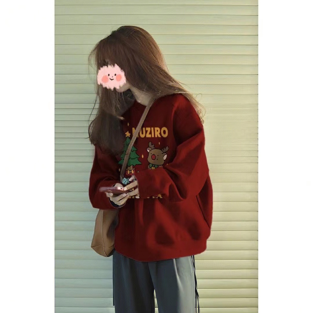 Áo sweater Vải Nhung Dày Tay Dài Cổ Tròn In Hoạt Hình Heo Giáng Sinh Dễ Thương Thời Trang Cho Nam Và Nữ 2023 3xl