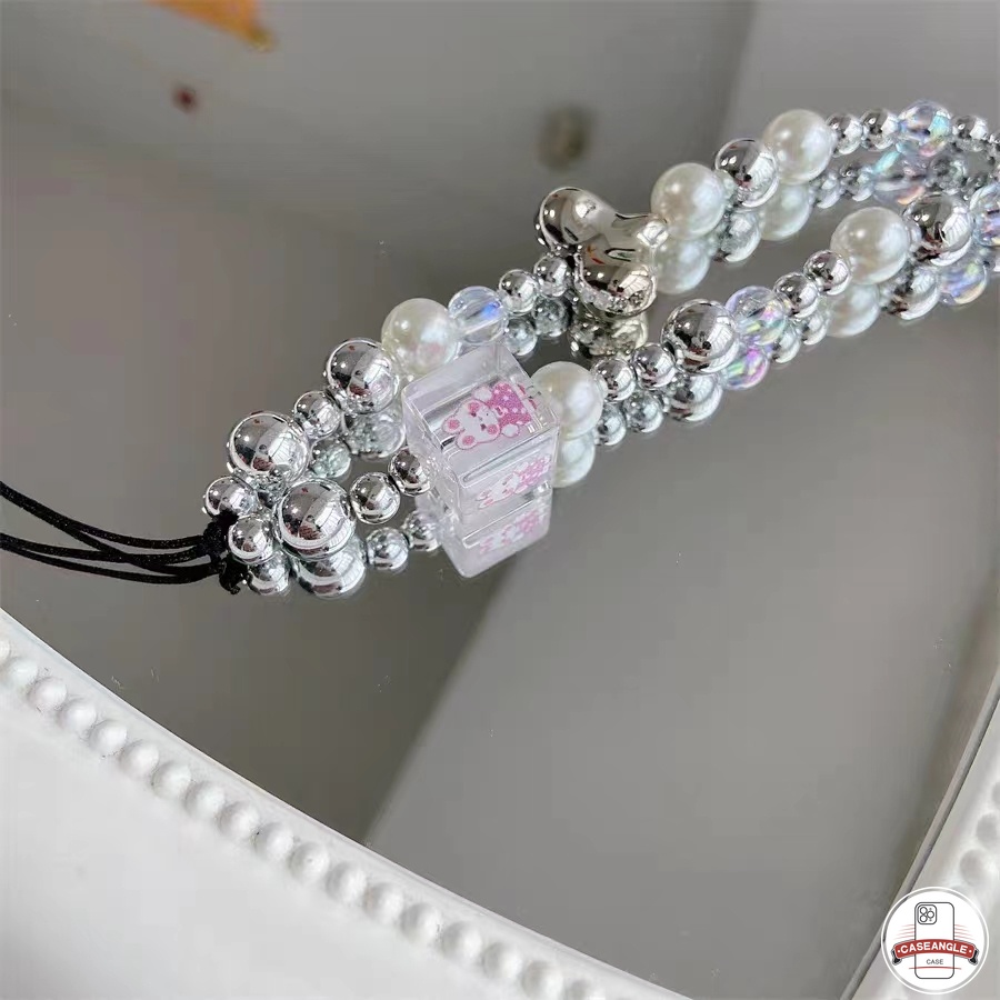 Thời Trang Dây Đeo Điện Thoại Hạt Ngọc Trai Trắng Trong Suốt Hình Thỏ Trái Tim vintage Chống Rơi Cho Nữ
