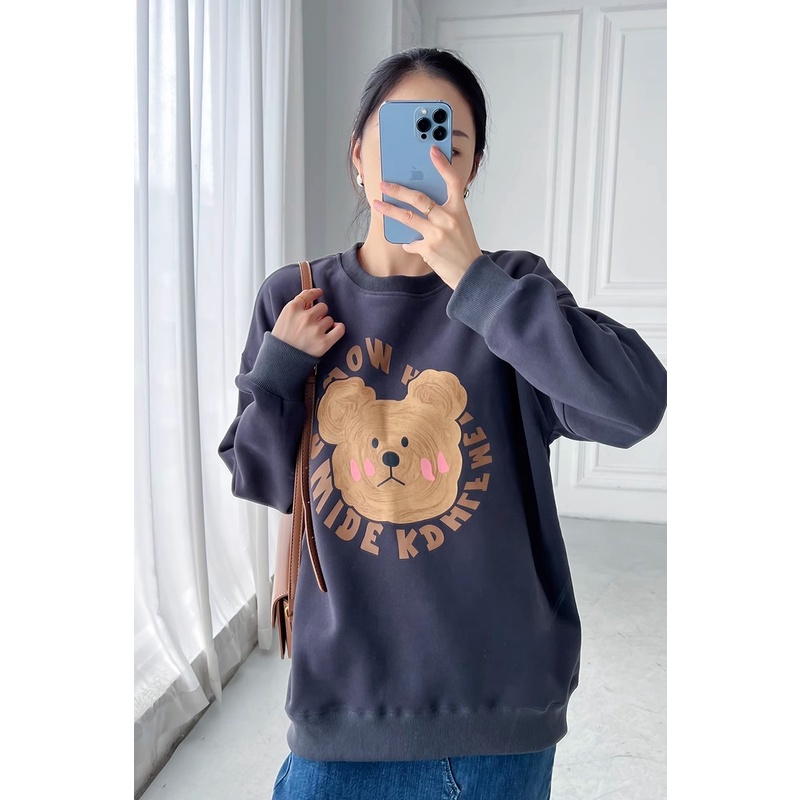 Áo sweater Cổ Tròn In Hình Gấu Hoạt Họa Siêu Dễ Thương Thời Trang Mùa Đông Nhật Bản Cho Nữ
