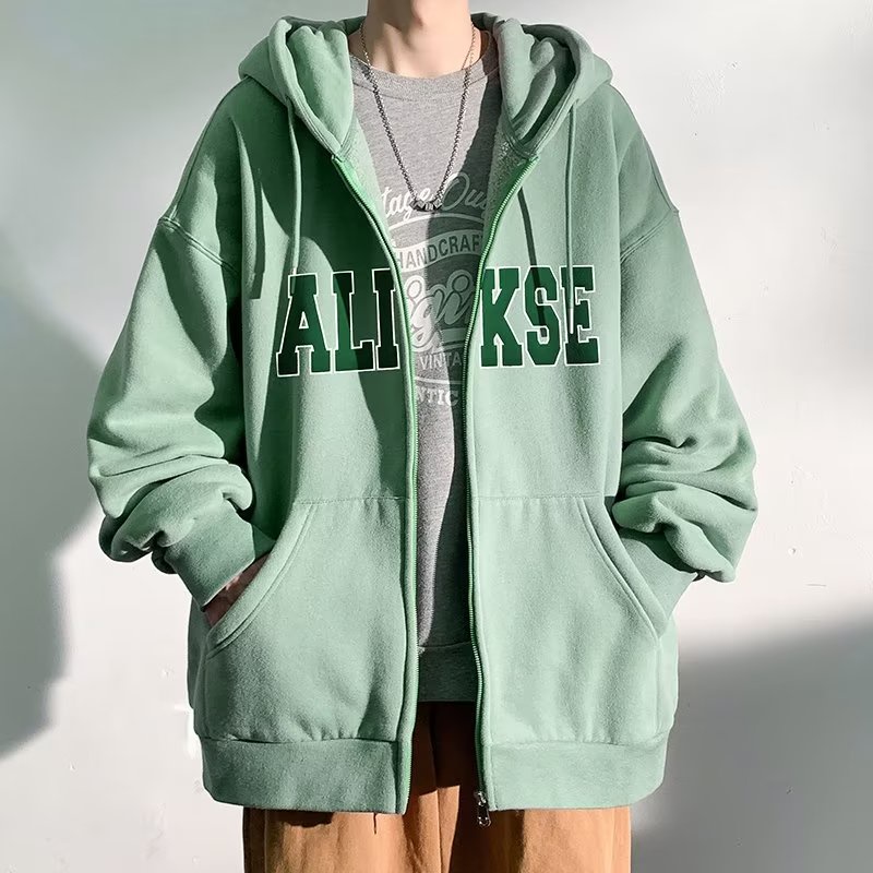 Áo hoodie Xanh Lá Dáng Rộng Có Khóa Kéo Phong Cách Hàn Quốc Thời Trang Cho Nam Và Nữ m-8xl