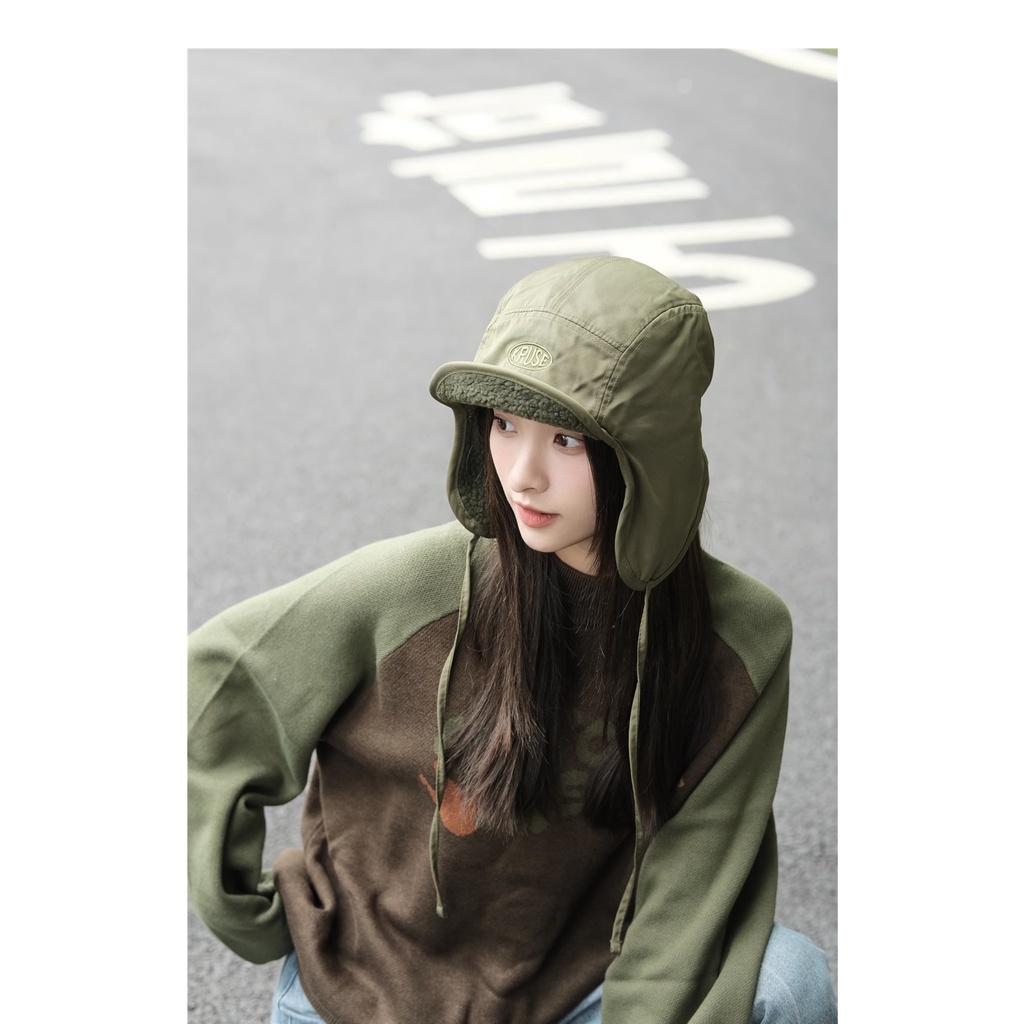 Mũ Phi Công Vải Nhung Thêu Chữ Phong Cách Đường Phố Hàn Quốc Thời Trang Mùa Đông