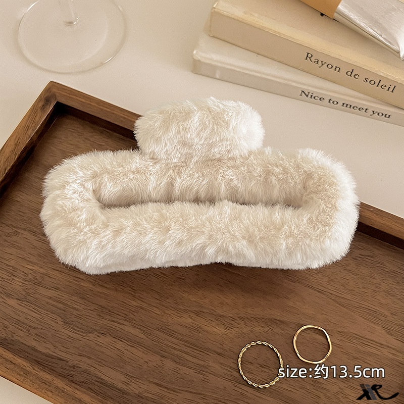 Kẹp Tóc Màu Cà Phê Hình Chữ Nhật / Cá Mập / Vuông Cỡ Lớn Bằng Lông Nhung Màu Cà Phê Phong Cách Hàn Quốc Đơn