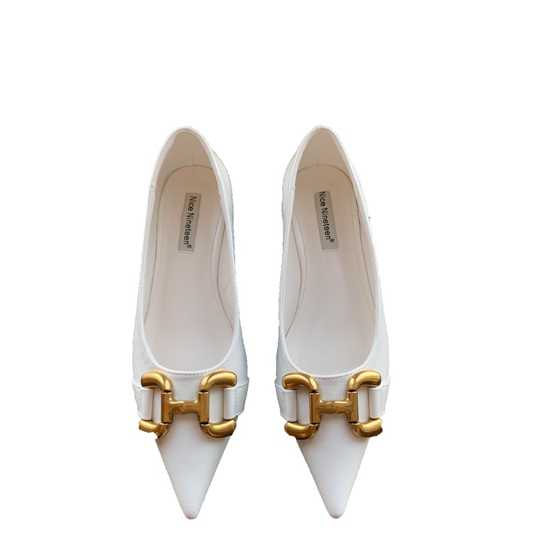 Giày Búp Bê Đế Mềm Mũi Nhọn Phối Khóa Kim Loại Thời Trang Mùa Thu 2023 Cho Nữ