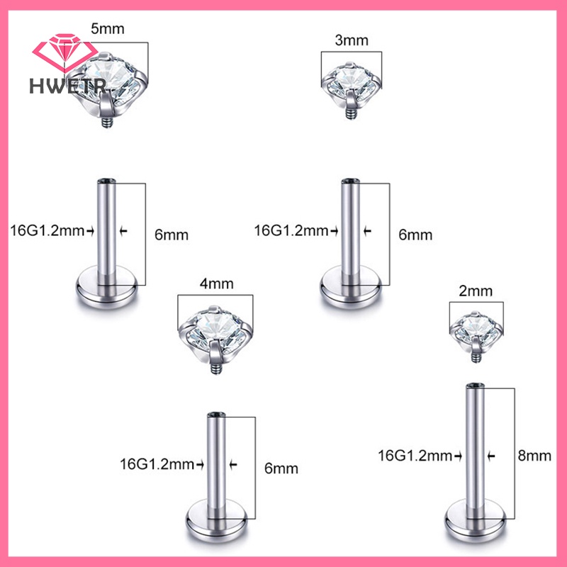 Hwwtr Khuyên Tai Xỏ Lỗ Bên Trong Đính Đá zircon Môi / Môi / Cơ Thể Mới